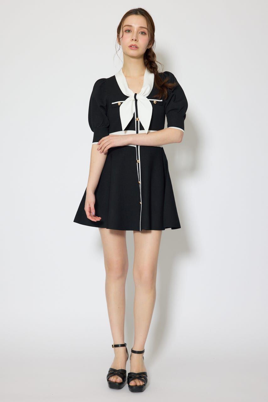 rienda「バイカラーパフスリーブミニニットワンピース」|ワンピース|