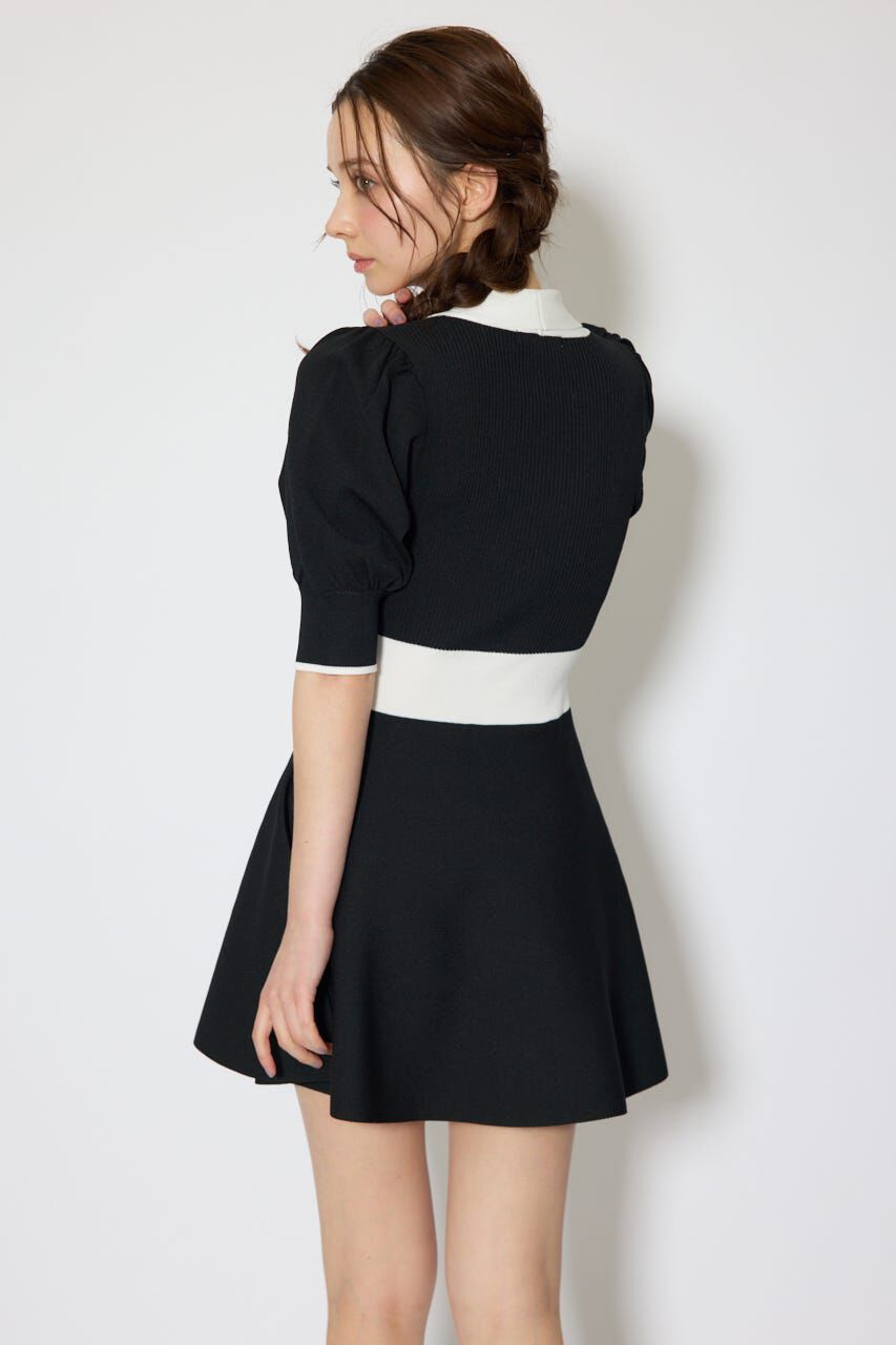 rienda「バイカラーパフスリーブミニニットワンピース」|ワンピース|