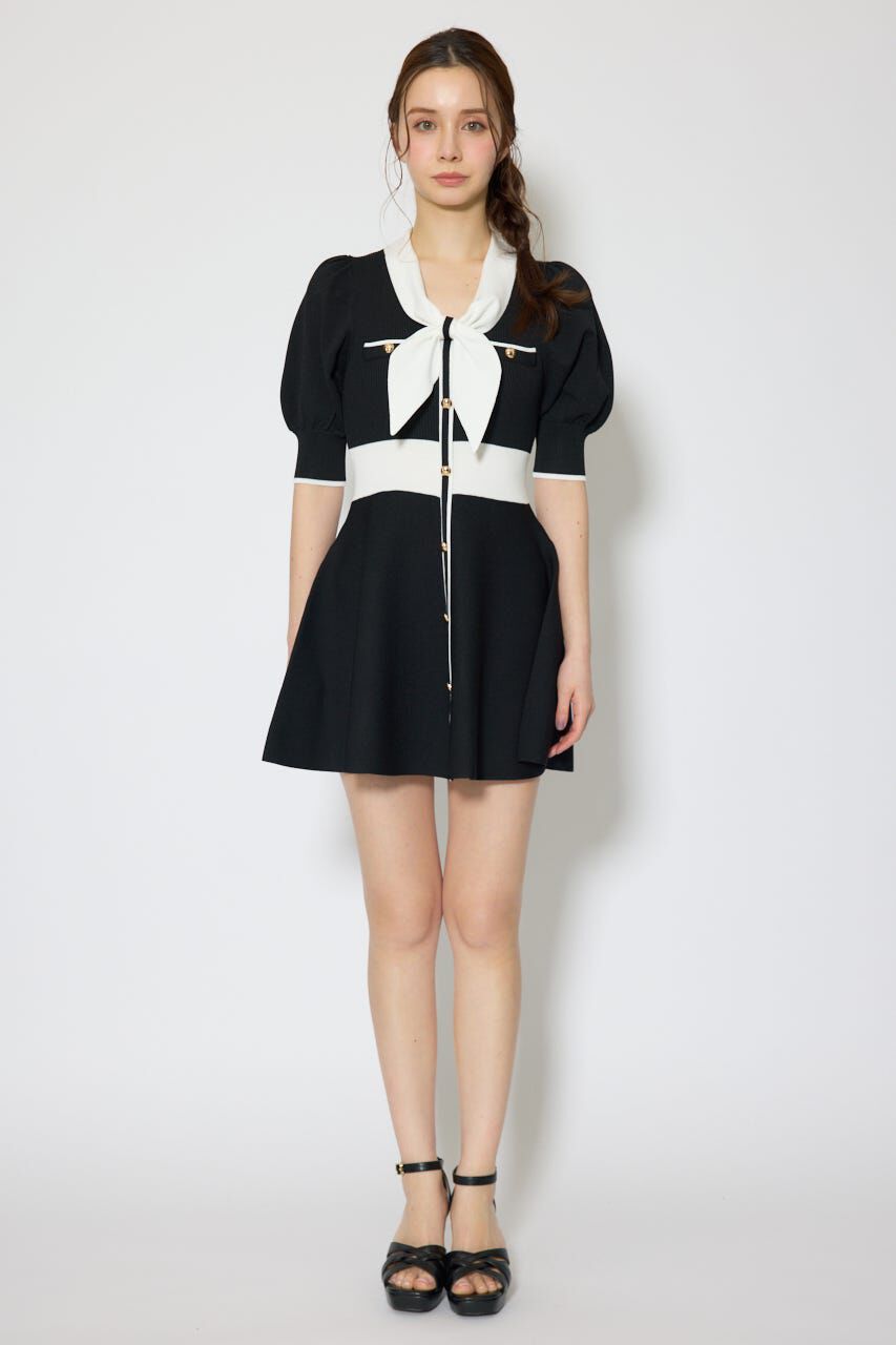 rienda「バイカラーパフスリーブミニニットワンピース」|ワンピース|