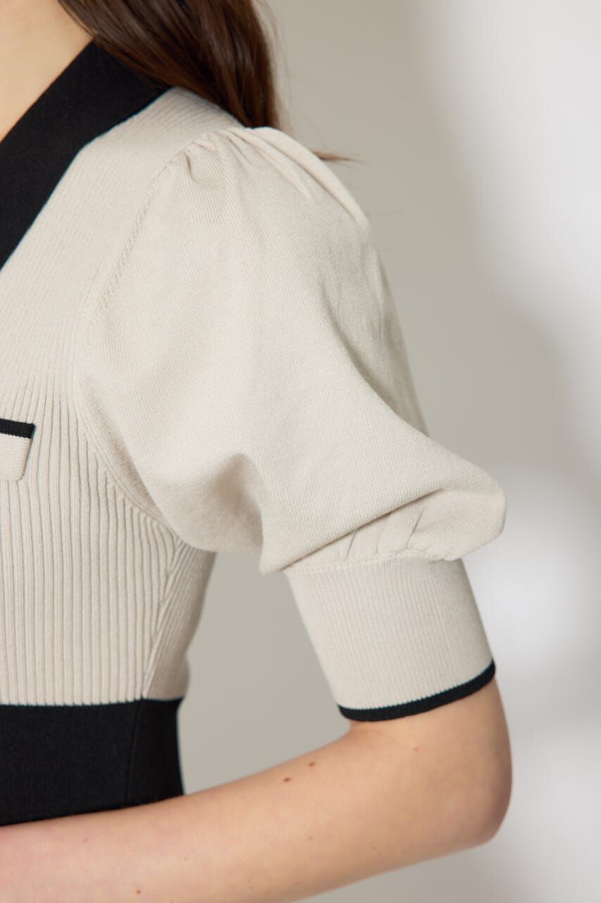 rienda「バイカラーパフスリーブミニニットワンピース」|ワンピース|