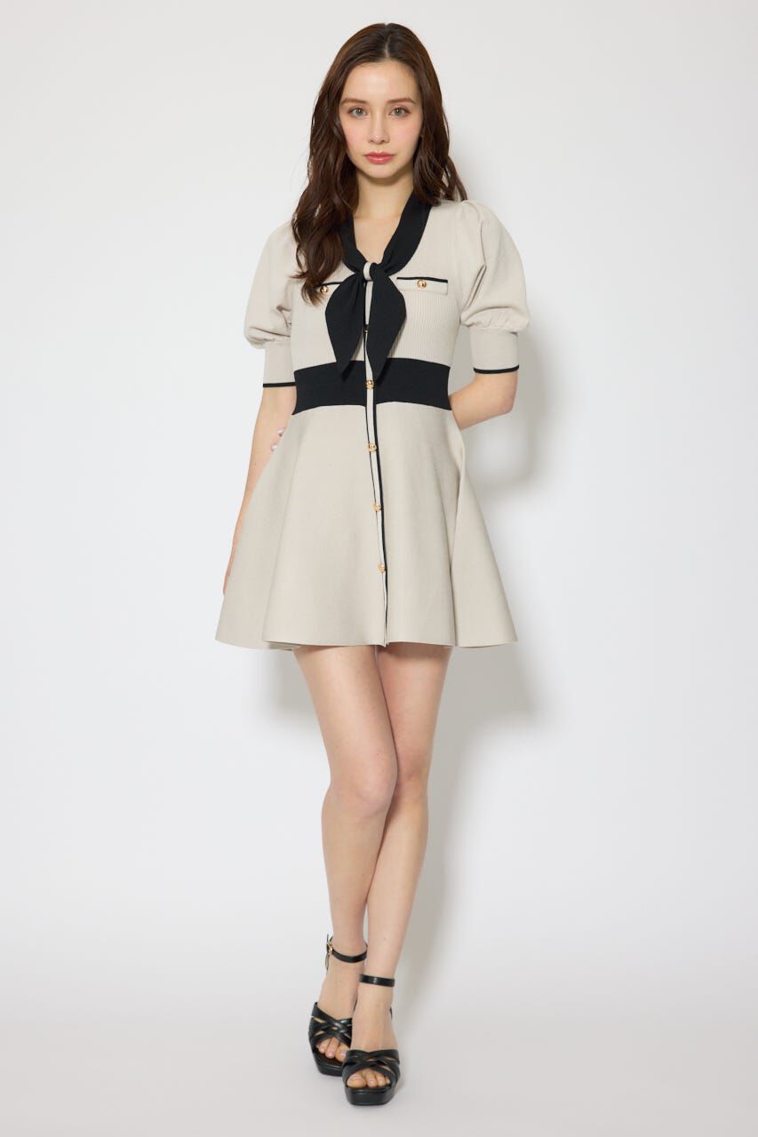 rienda「バイカラーパフスリーブミニニットワンピース」|ワンピース|