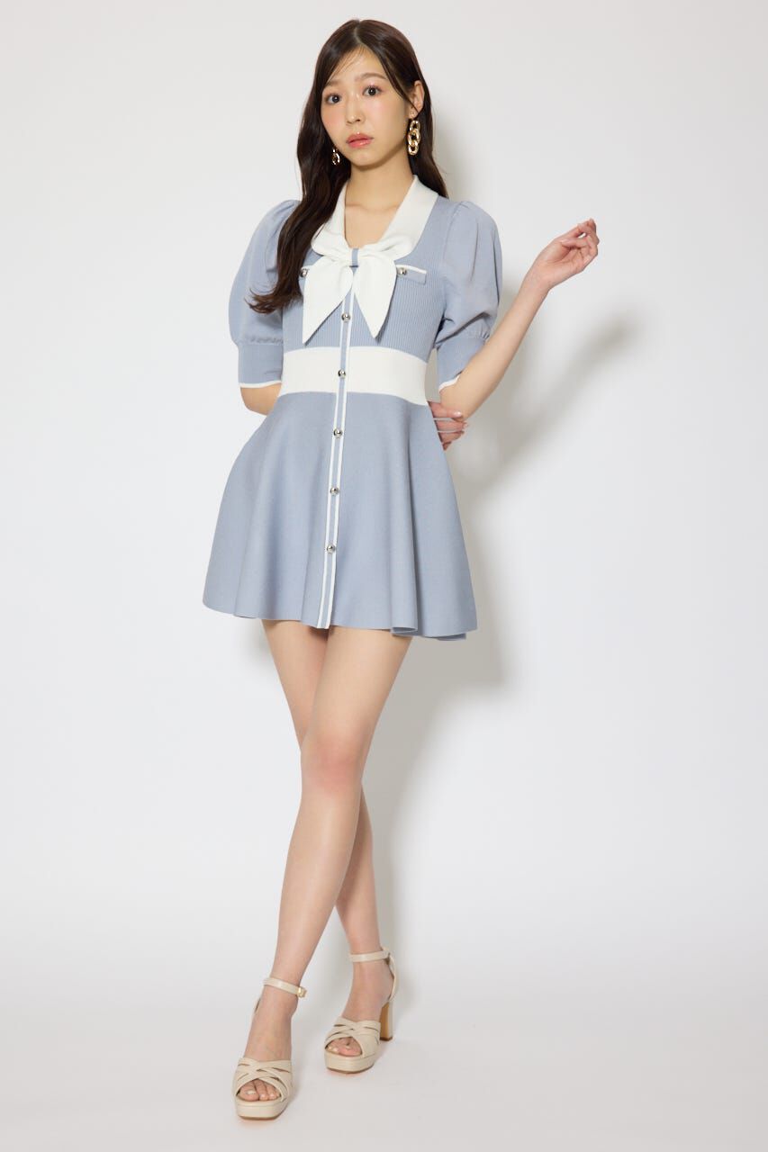 rienda「バイカラーパフスリーブミニニットワンピース」|ワンピース|