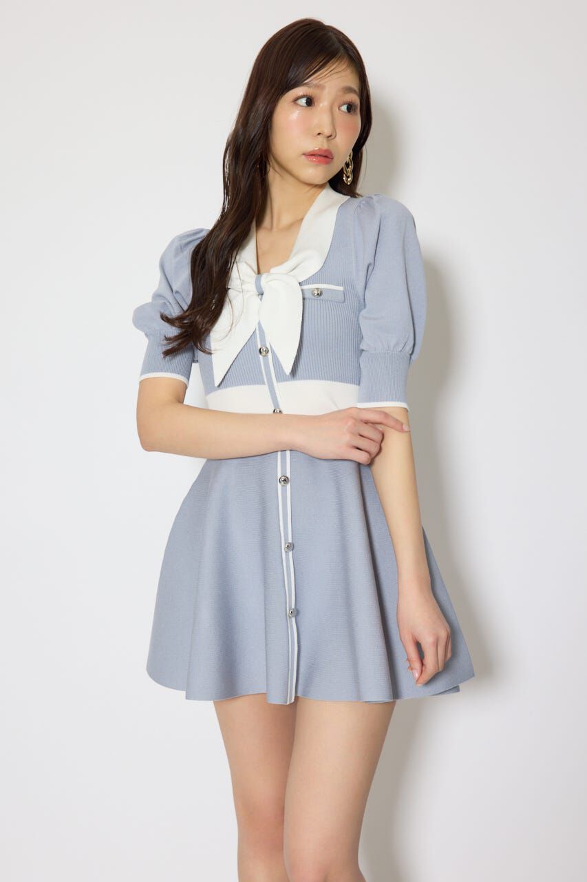 rienda「バイカラーパフスリーブミニニットワンピース」|ワンピース|