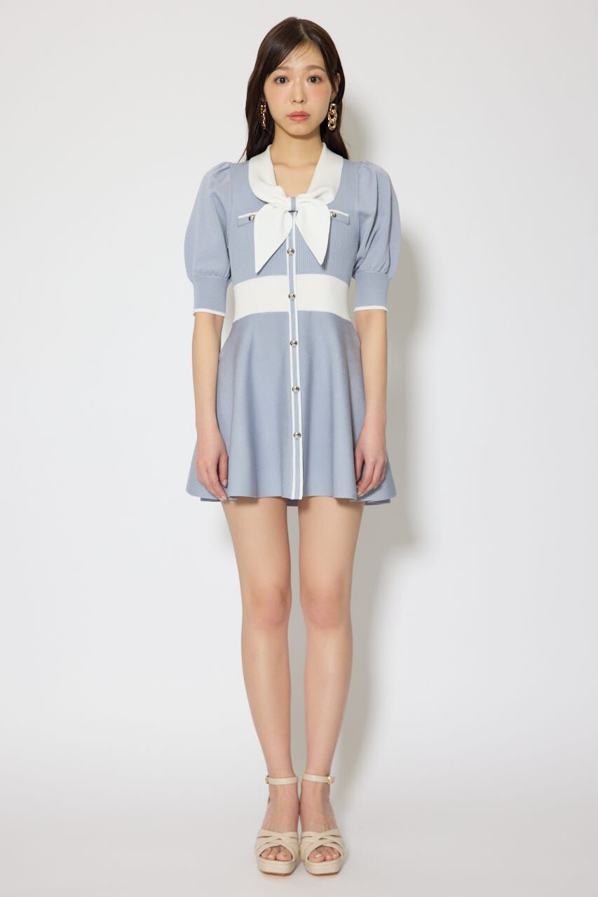 rienda「バイカラーパフスリーブミニニットワンピース」|ワンピース|