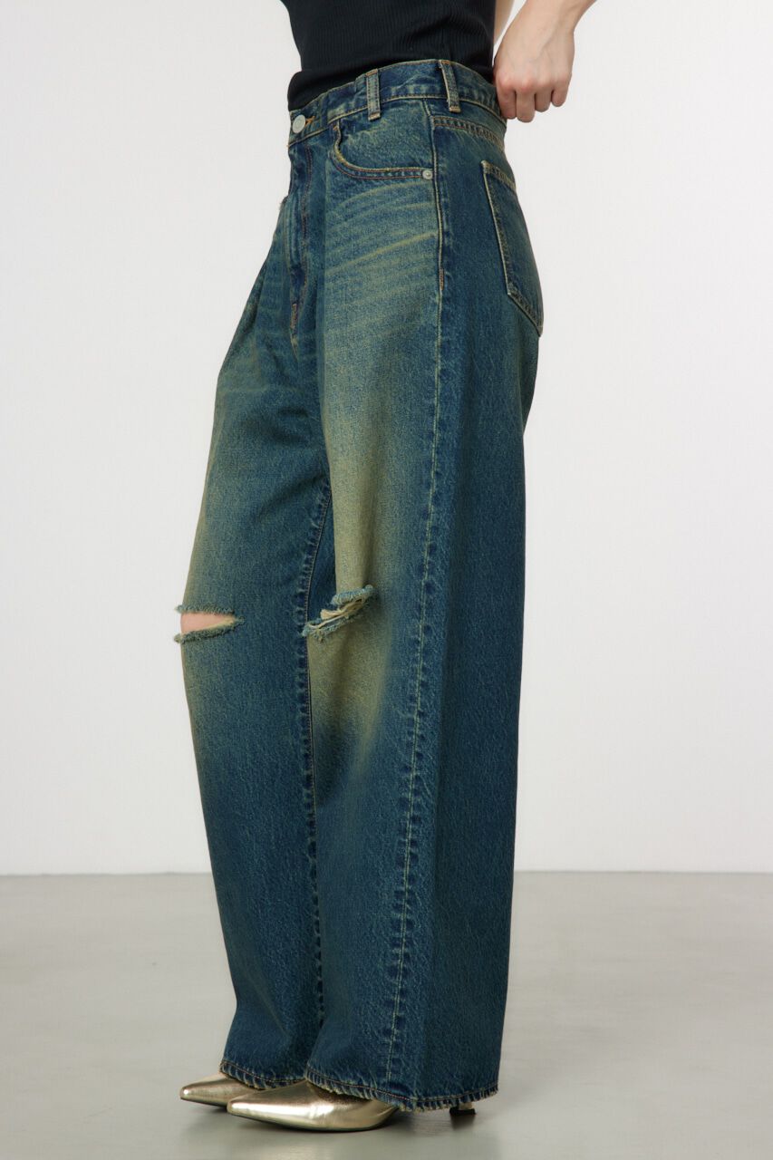 RODEO CROWNS「タックワイドクラッシュデニムパンツ」|デニム|