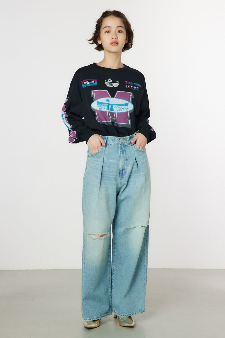 RODEO CROWNS「タックワイドクラッシュデニムパンツ」|デニム|