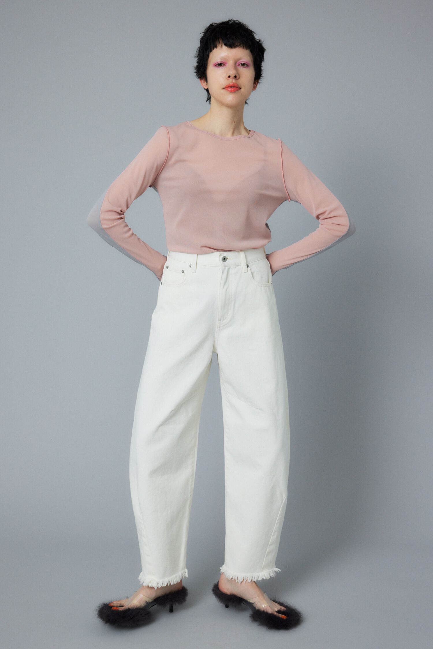 HeRIN.CYE「Cocoon crash hem denim pants」|デニム|