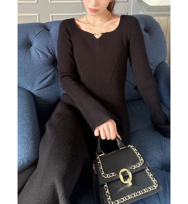 RESEXXY「フロントチャームリブニットワンピース」|ワンピース|ブラック