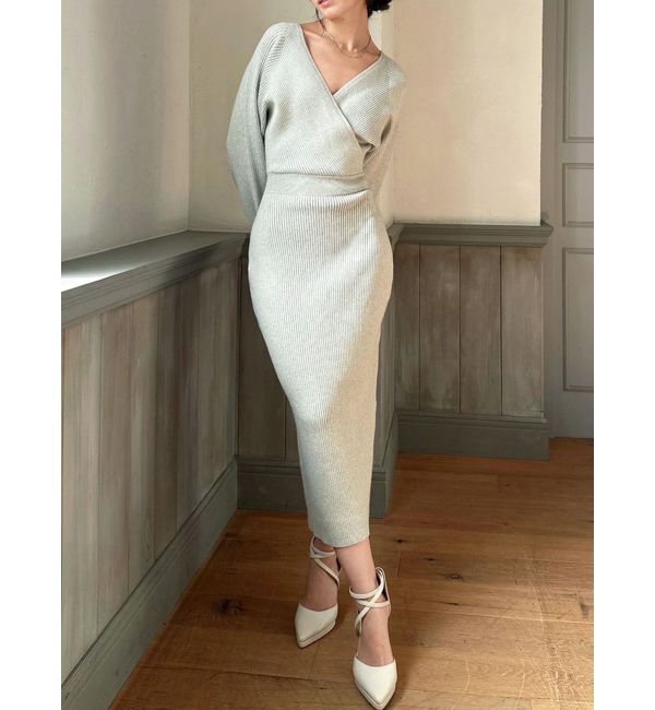 RESEXXY「カシュクールニットタイトワンピース」|ワンピース|グレー