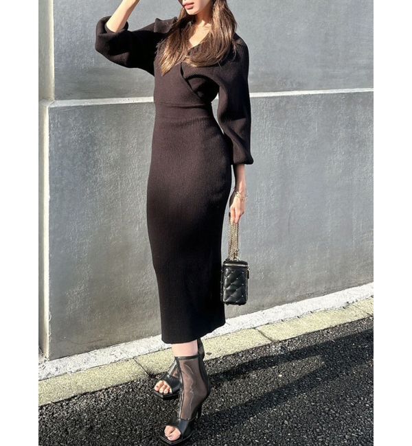 RESEXXY「カシュクールニットタイトワンピース」|ワンピース|ブラック