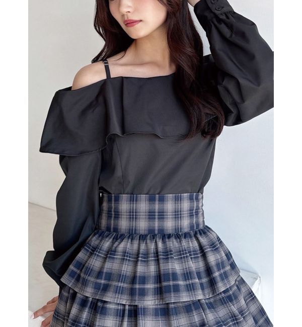 RESEXXY「アシンメトリーラッフルブラウス」|シャツ・ブラウス|ブラック