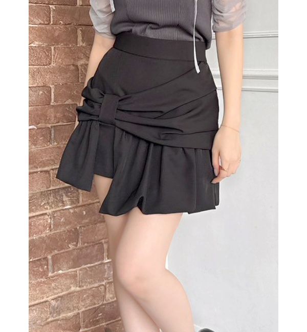 dazzlin「ナナメリボンミニスカート」|スカート|ブラック