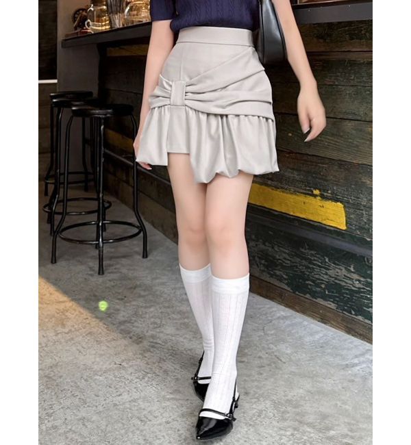 dazzlin「ナナメリボンミニスカート」|スカート|ベージュ