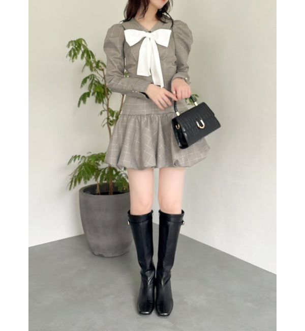 dazzlin「バルーンチェックミニワンピース」|ワンピース|ブラウン