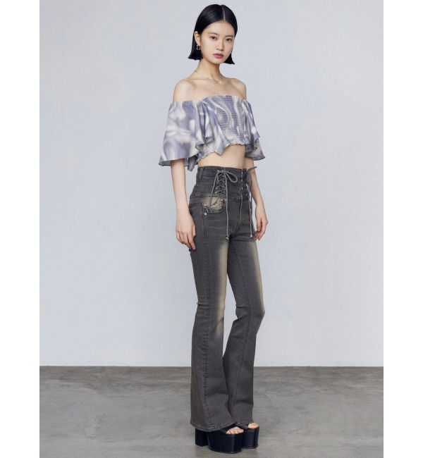 EMODA「ハングレースアップハイウエストパギンス」|デニム|