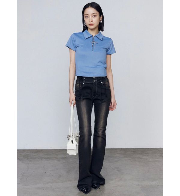 EMODA「ハングレースアップハイウエストパギンス」|デニム|