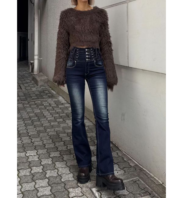 EMODA「ハングレースアップハイウエストパギンス」|デニム|