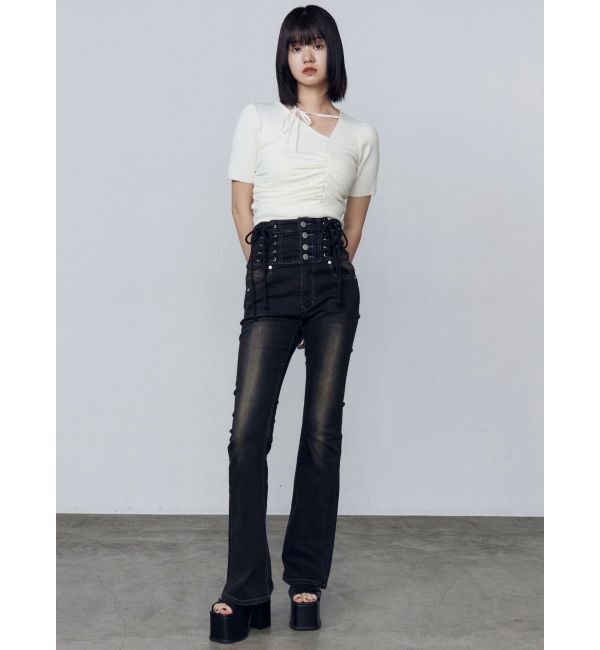 EMODA「ハングレースアップハイウエストパギンス」|デニム|