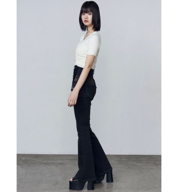 EMODA「ハングレースアップハイウエストパギンス」|デニム|