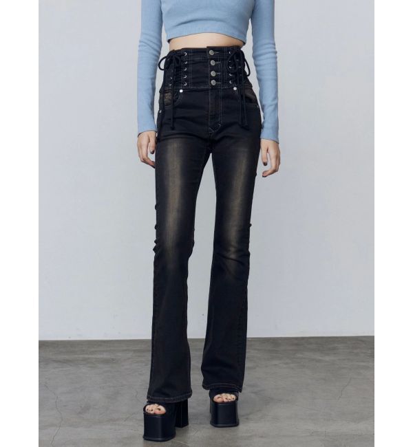 EMODA「ハングレースアップハイウエストパギンス」|デニム|