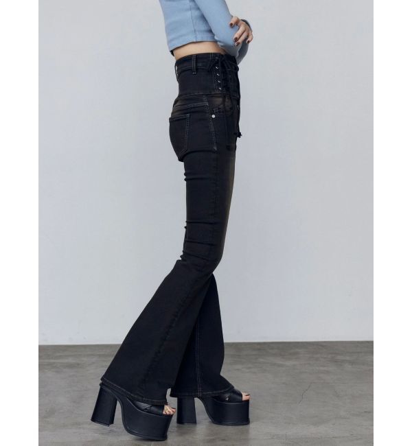 EMODA「ハングレースアップハイウエストパギンス」|デニム|