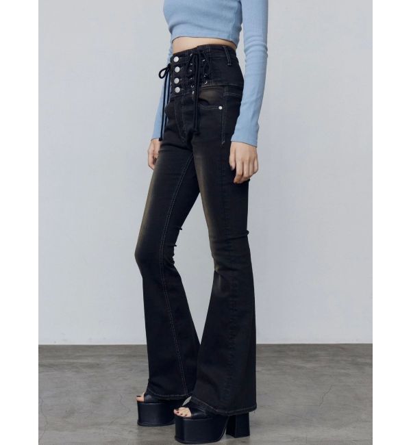 EMODA「ハングレースアップハイウエストパギンス」|デニム|