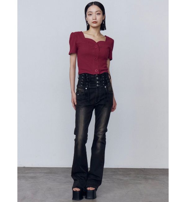 EMODA「ハングレースアップハイウエストパギンス」|デニム|