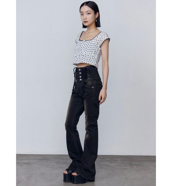 EMODA「ハングレースアップハイウエストパギンス」|デニム|