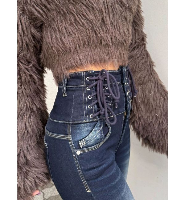 EMODA「ハングレースアップハイウエストパギンス」|デニム|