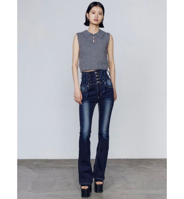 EMODA「ハングレースアップハイウエストパギンス」|デニム|