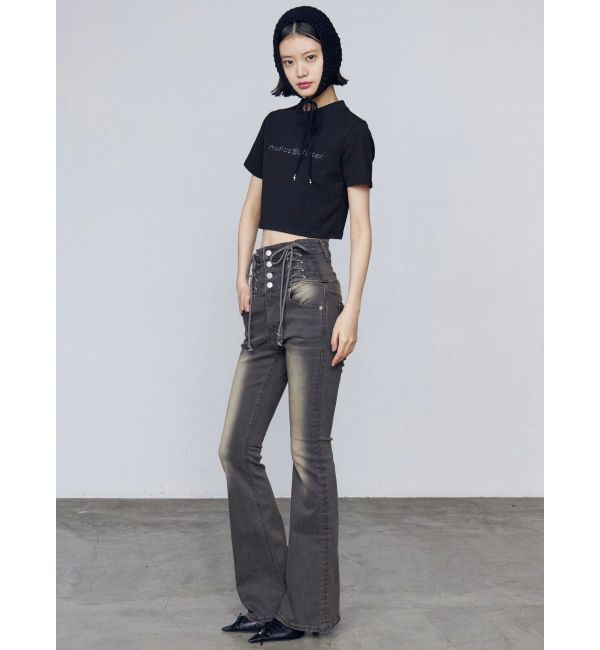 EMODA「ハングレースアップハイウエストパギンス」|デニム|