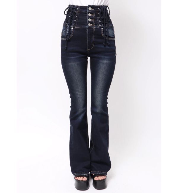 EMODA「ハングレースアップハイウエストパギンス」|デニム|