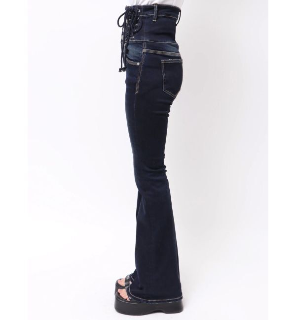 EMODA「ハングレースアップハイウエストパギンス」|デニム|