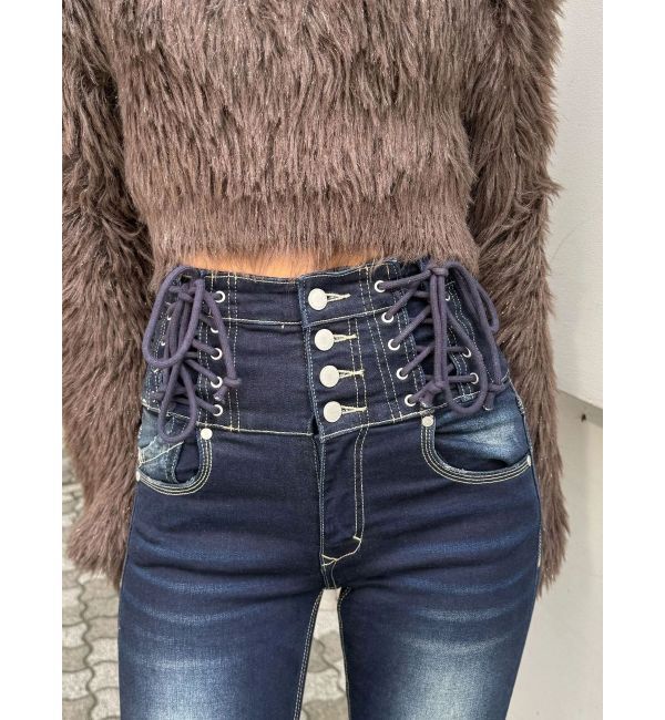 EMODA「ハングレースアップハイウエストパギンス」|デニム|