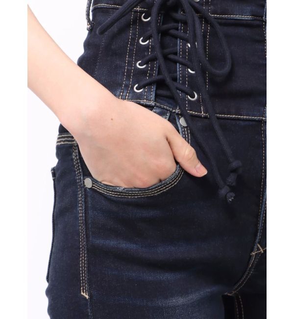 EMODA「ハングレースアップハイウエストパギンス」|デニム|
