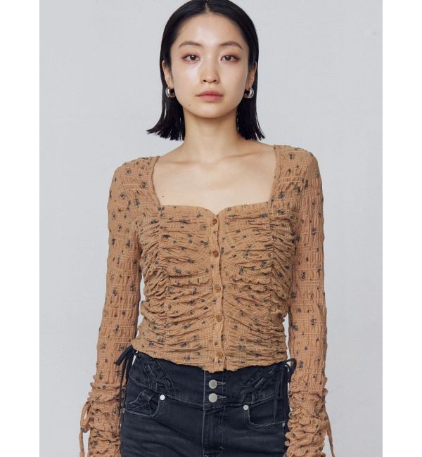 EMODA「フロントボタンギャザートップ」|Tシャツ・カットソー|ベージュ