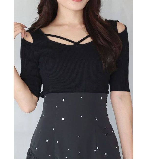 MERCURYDUO「ナローストラップバックスリットリブニット」|ニット・セーター|