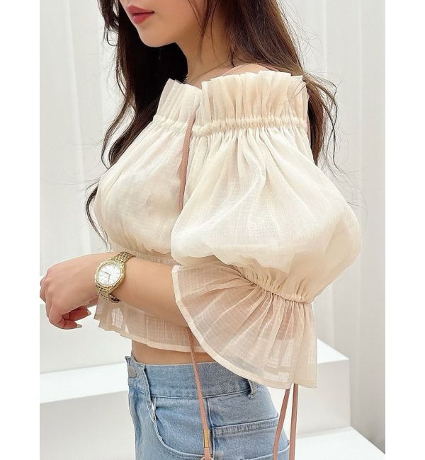 MERCURYDUO「2WAYオフショル五分袖シャーリングブラウス」|シャツ・ブラウス|