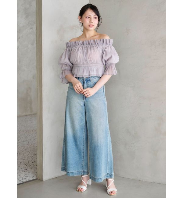 MERCURYDUO「2WAYオフショル五分袖シャーリングブラウス」|シャツ・ブラウス|