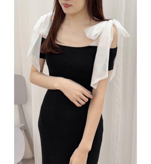 MERCURYDUO「ショルダーリボンニットワンピース」|ワンピース|