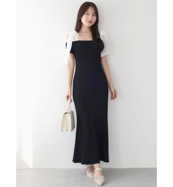 MERCURYDUO「ショルダーリボンニットワンピース」|ワンピース|