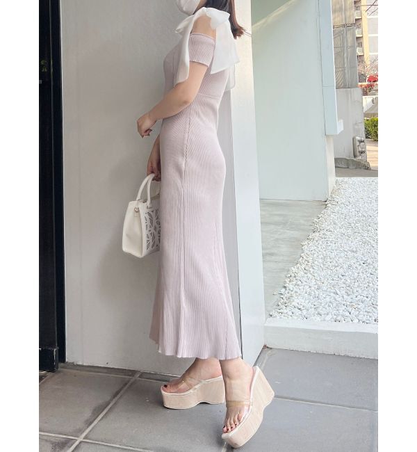 MERCURYDUO「ショルダーリボンニットワンピース」|ワンピース|