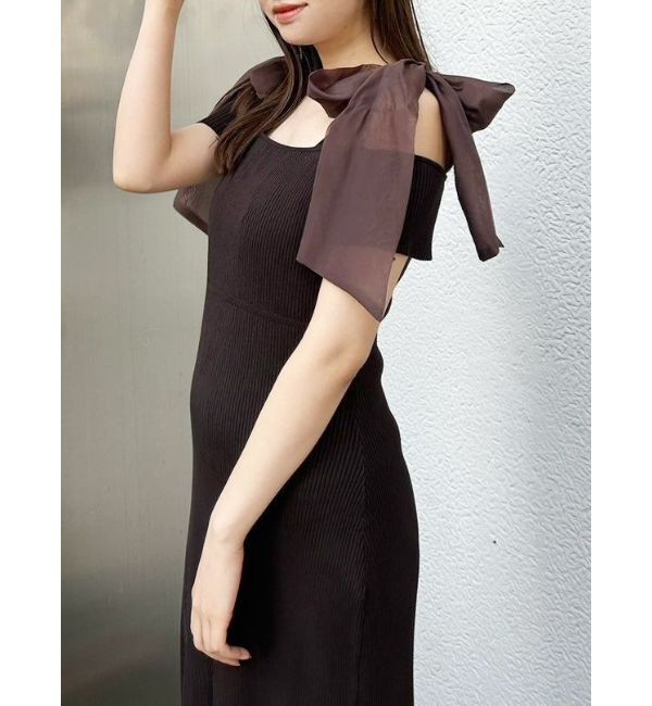MERCURYDUO「ショルダーリボンニットワンピース」|ワンピース|
