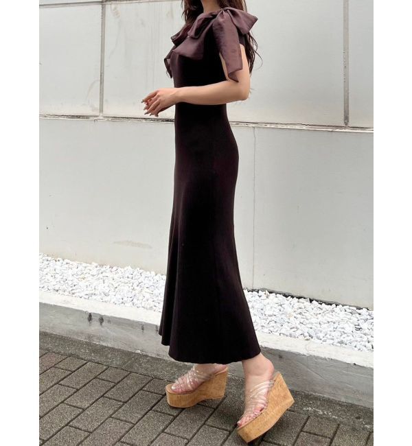 MERCURYDUO「ショルダーリボンニットワンピース」|ワンピース|