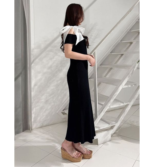 MERCURYDUO「ショルダーリボンニットワンピース」|ワンピース|