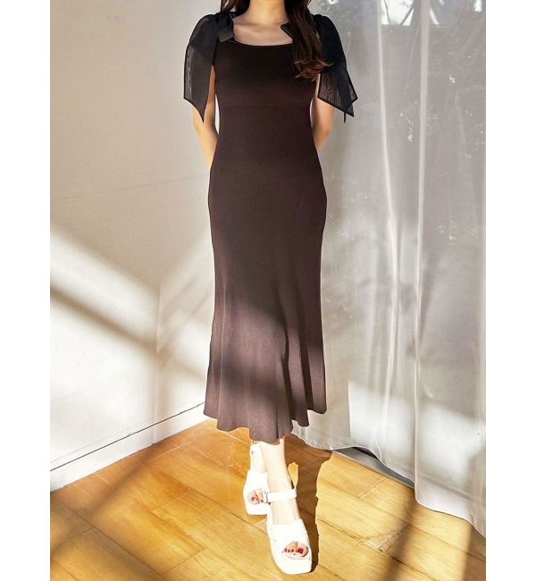 MERCURYDUO「ショルダーリボンニットワンピース」|ワンピース|