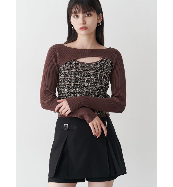MURUA「ボレロライクストリングツイードニット」|ニット・セーター|ブラウン