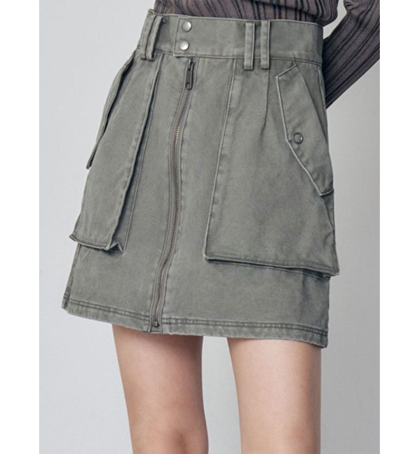 MURUA「フロントZIPアウトポケットミニスカート」|スカート|カーキ