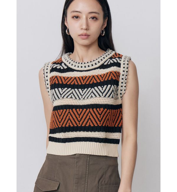 MURUA「トライバルクロシェニットタンク」|ニット・セーター|オレンジ