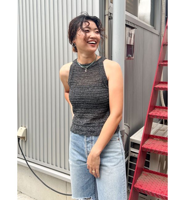 Ungrid「テープヤーンアメスリニットタンクトップ」|タンクトップ|ブラック